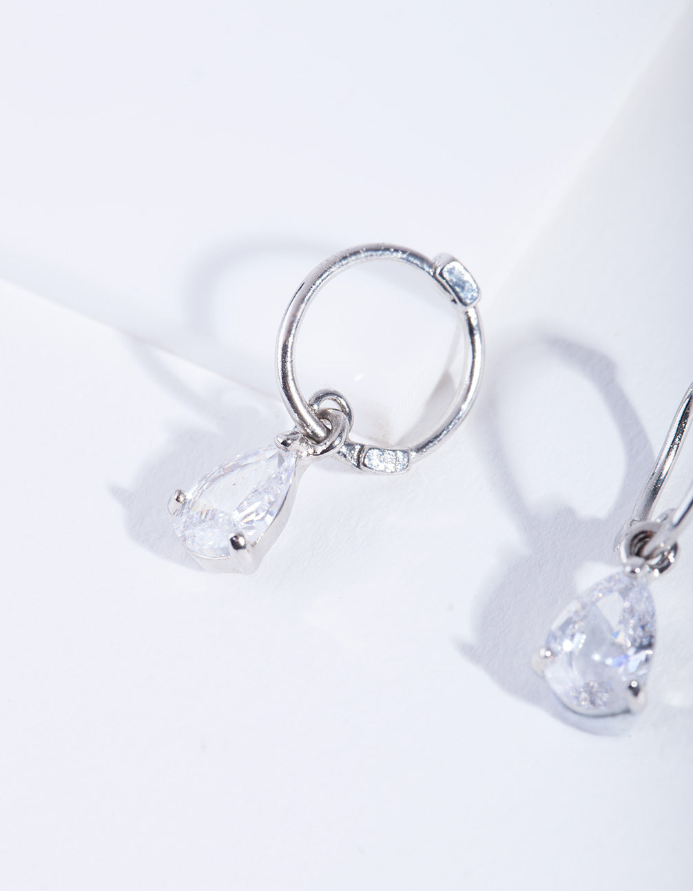 Silver Cubic Zirconia Classic Teardrop Hoop Earrings