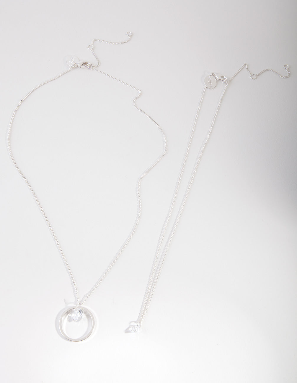 Silver Cubic Zirconia Circle 2 Row Necklace
