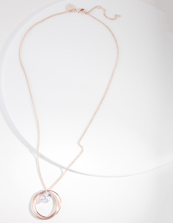 Rose Gold Cubic Zirconia Circle Necklace