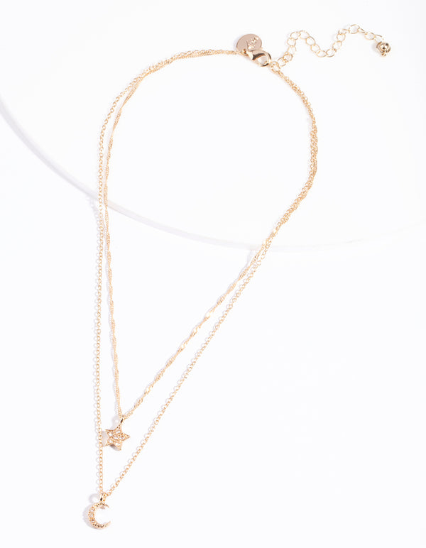 Gold Cubic Zirconia Celestial Necklace