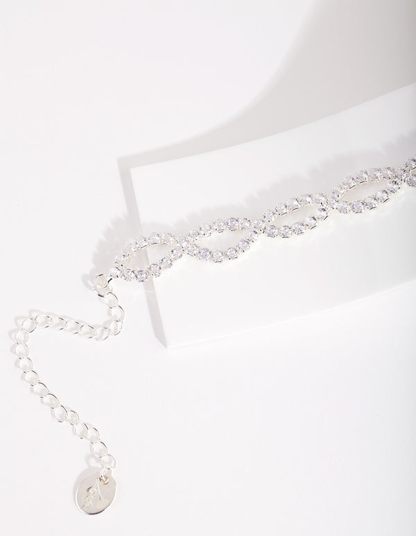 Silver Cubic Zirconia Open Weave Clasp Bracelet