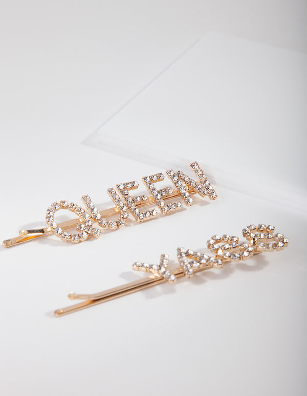 Gold Yass Queen Diamante Hair Clip Pack
