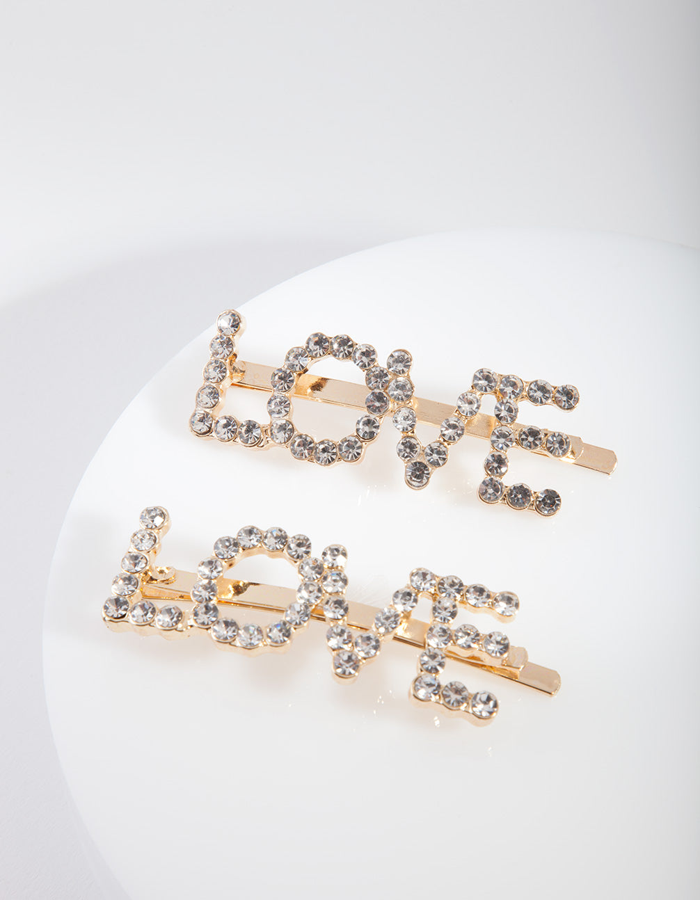 Gold Love Diamante Hair Clip Pack