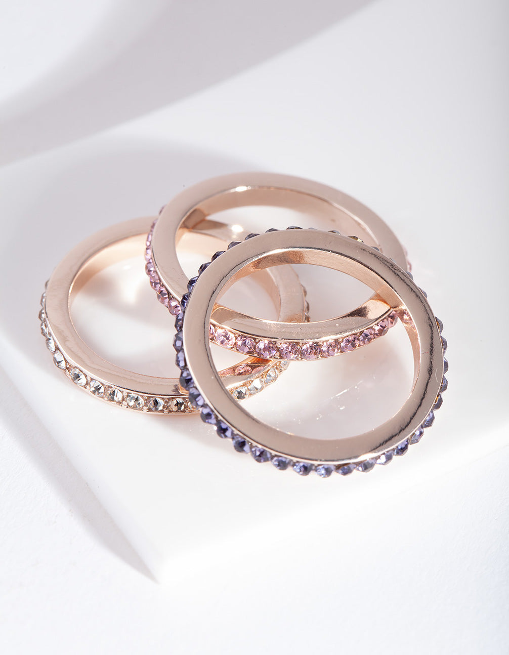 Rose Gold Mixed Diamante Ring Stack