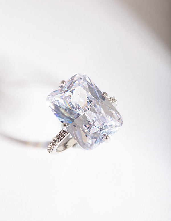 Silver Rectangle Celebrity Engagement Ring