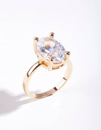 Gold Oval Cubic Zirconia Engagement Ring - link has visual effect only