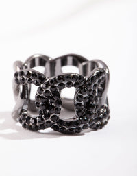 Gunmetal Black Diamante Chain Ring - link has visual effect only