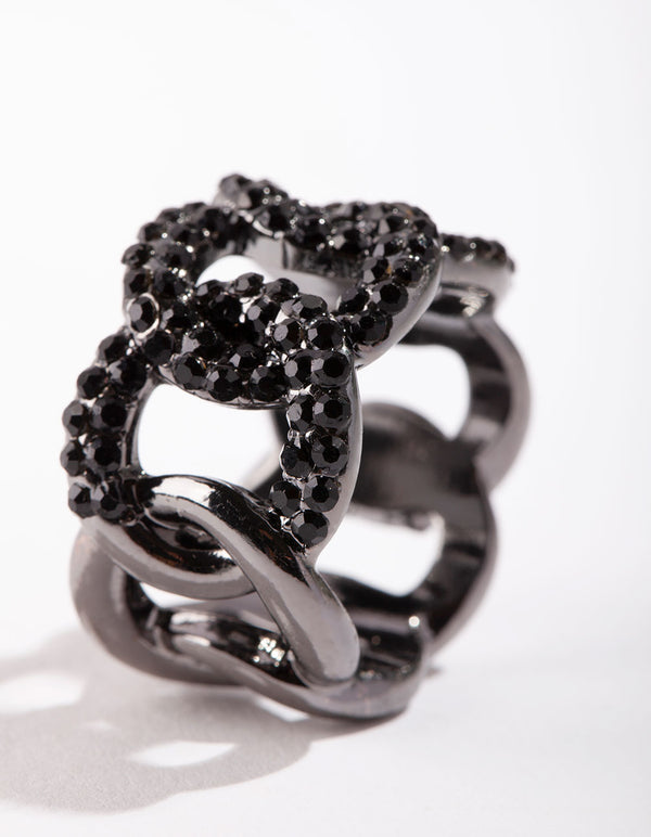 Gunmetal Black Diamante Chain Ring