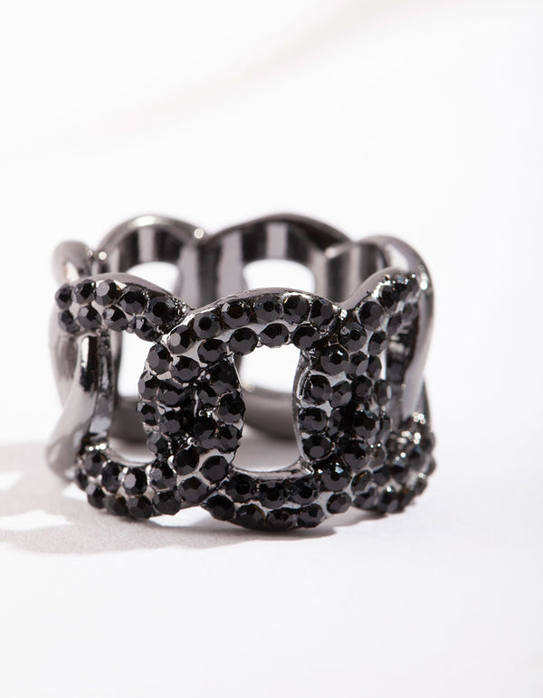 Gunmetal Black Diamante Chain Ring