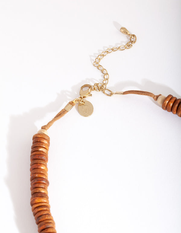 Neutral Wooden Raffia Necklace