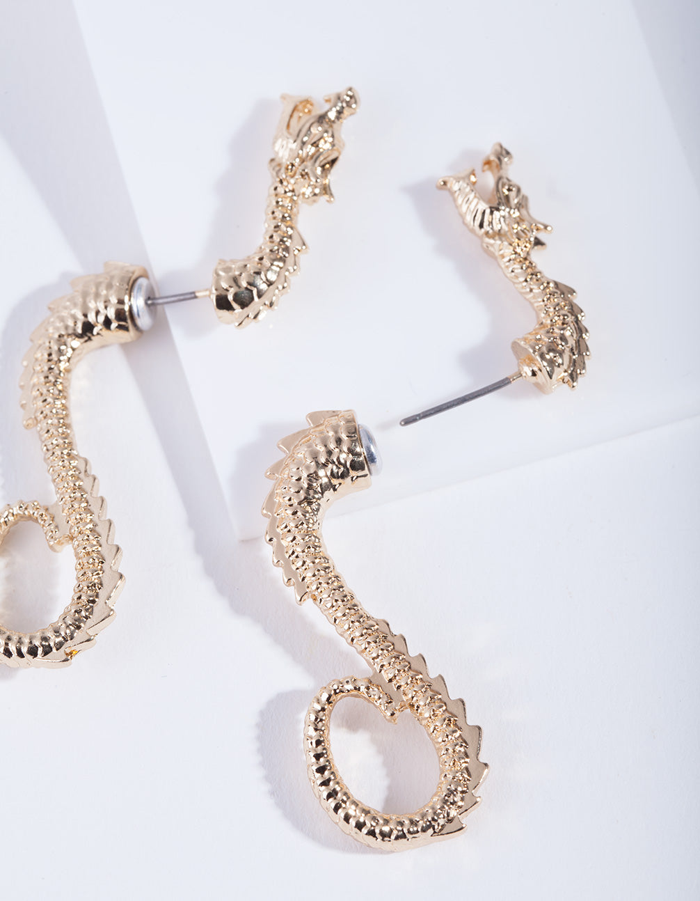 Gold Dragon Front & Back Earrings