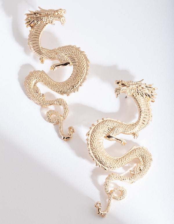 Gold Large Swirl Dragon Earrings
