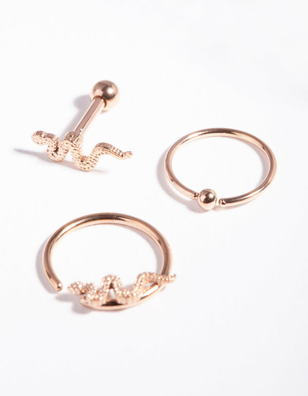 Surgical Steel Rose Gold Snake Earring Pack