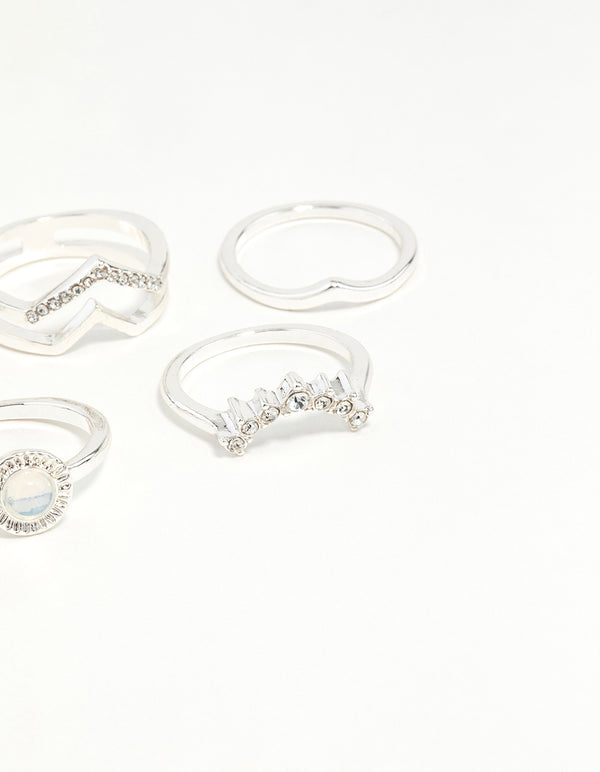 Silver Multi Shape Synthetic Opal Ring Pack