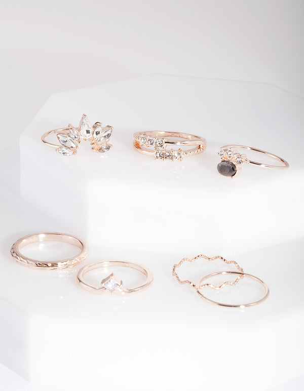 Rose Gold Gem Ring Stack Pack