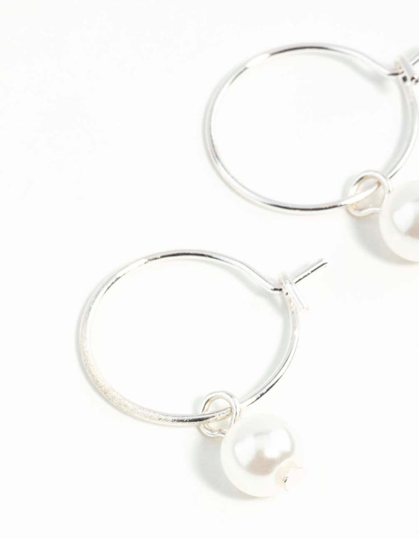 Silver Pearl Hoop Earrings