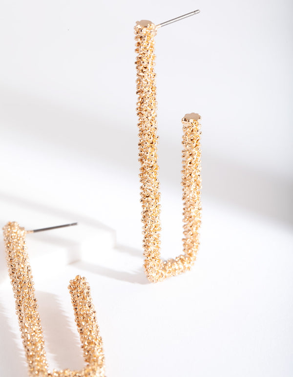Gold Textured Rectangle Hoop Earrings