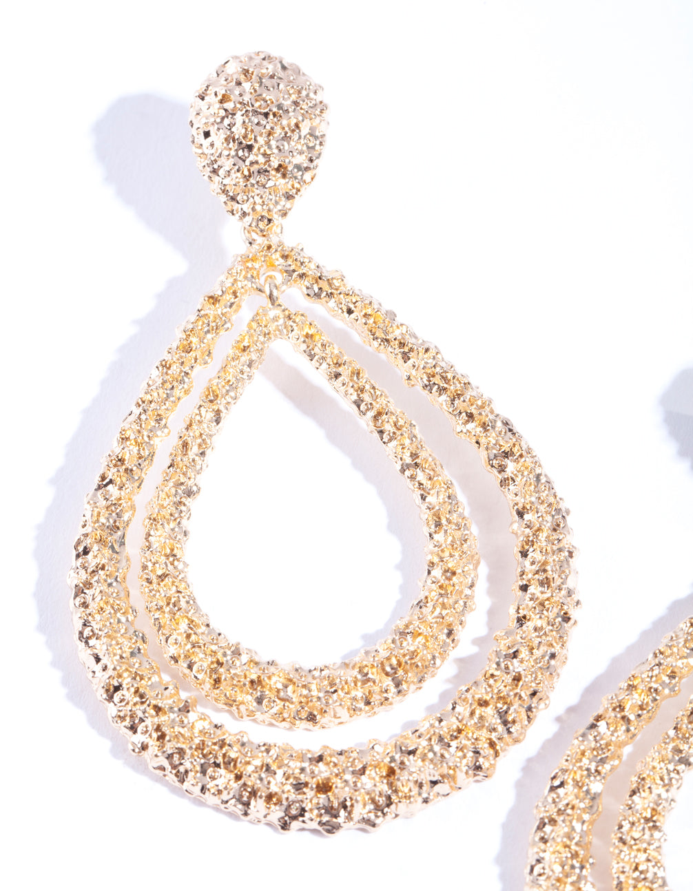 Gold Crater Textured DoubleTear Drop Earrings