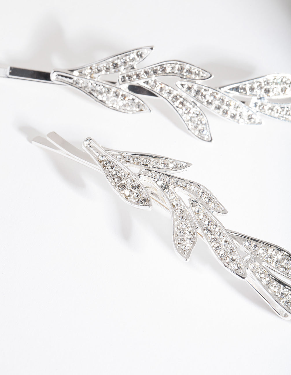 Silver Double Leaf Diamante Clip Pack