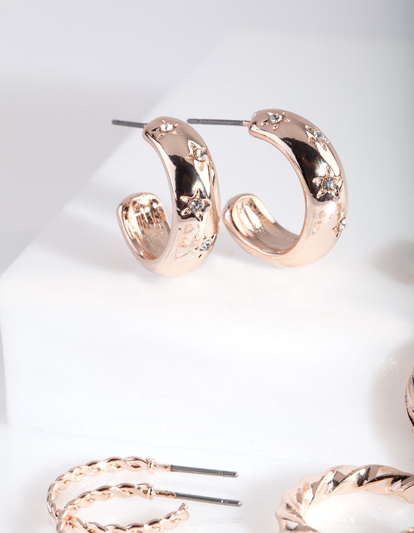 Rose Gold Diamante Hoop Earring 6-Pack