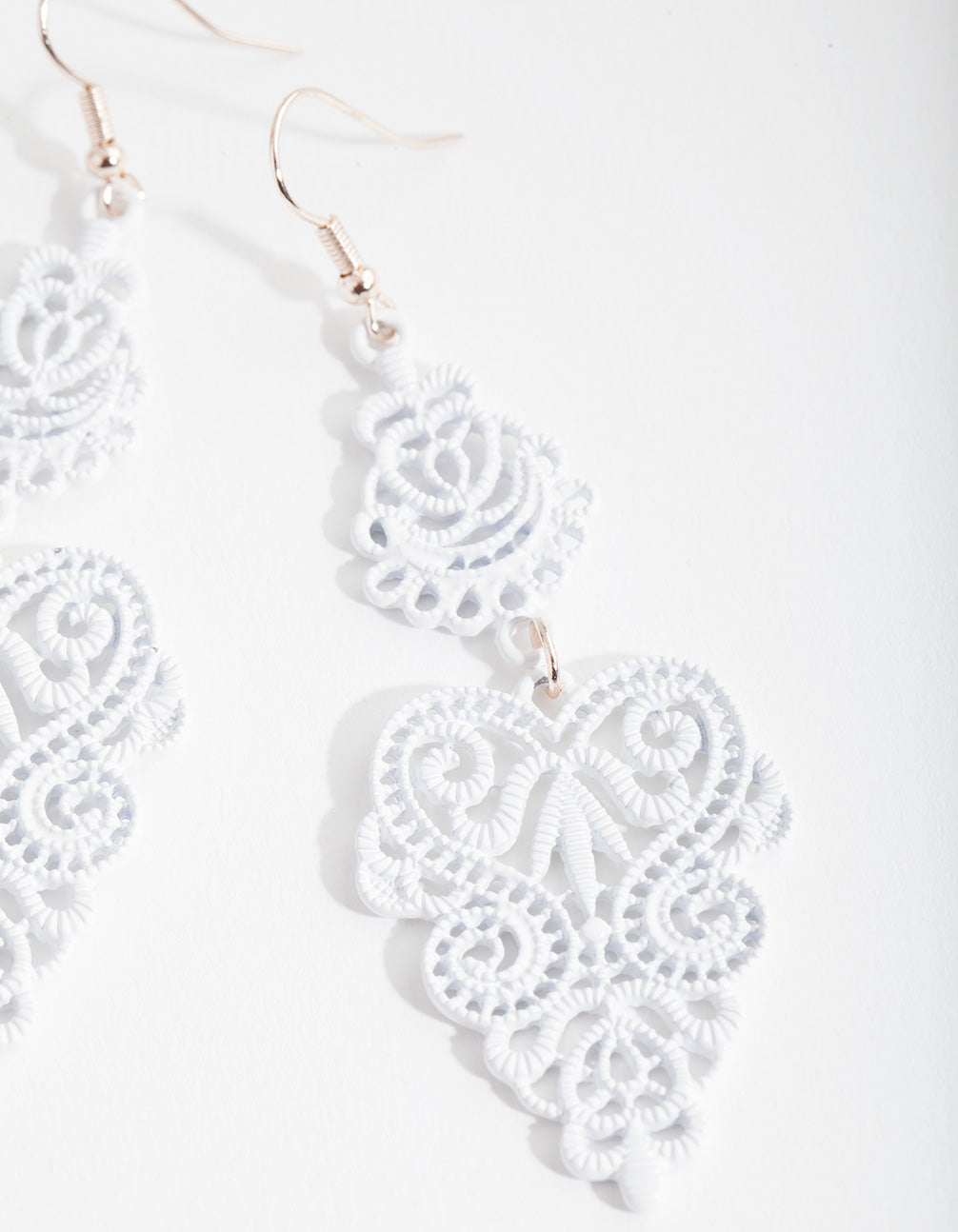 White Large Filigree Drop Earrings