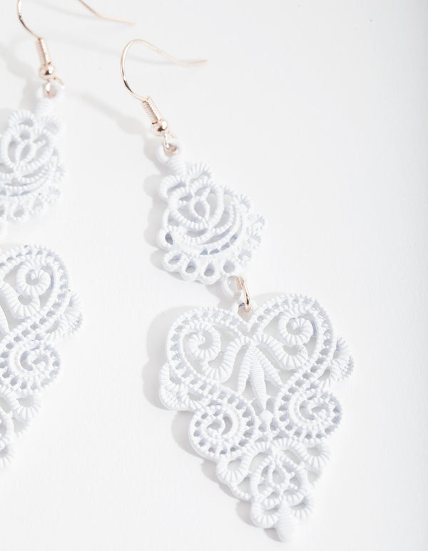 White Large Filigree Drop Earrings