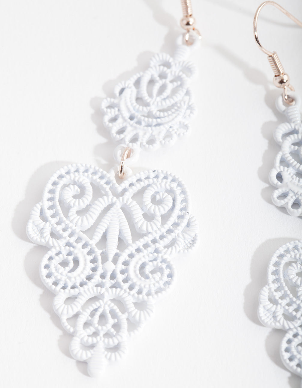 White Large Filigree Drop Earrings
