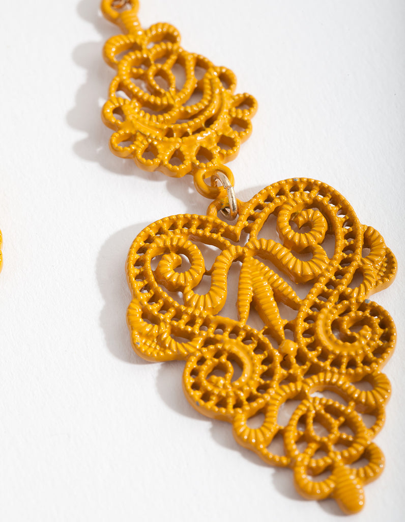 Yellow Large Filigree Drop Earrings - Lovisa