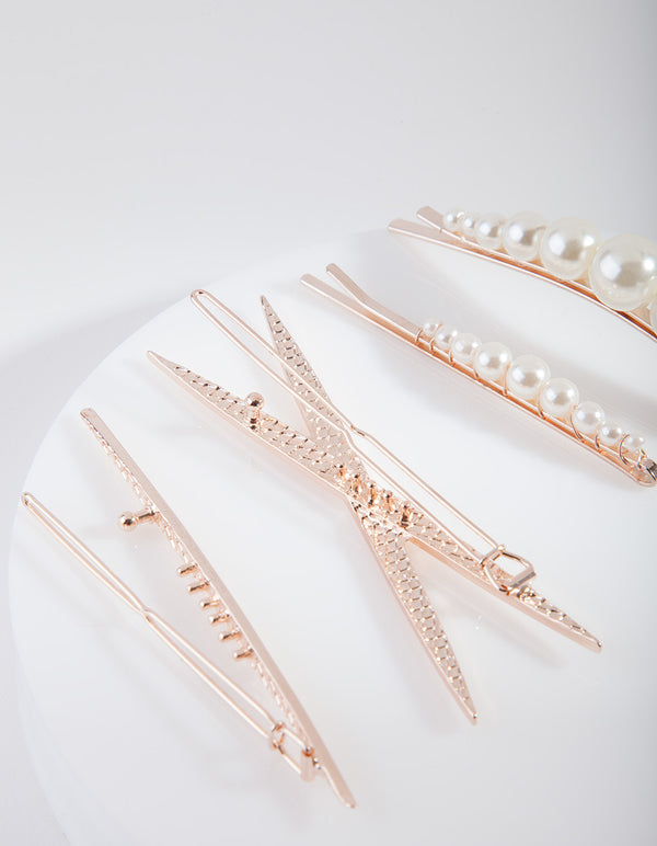 Rose Gold Mix & Match Pearl Hair Clip 4-Pack