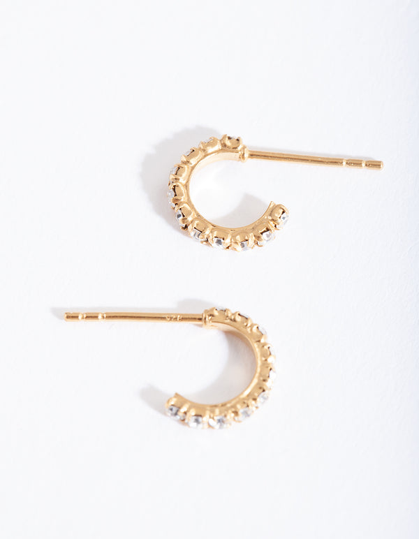 Gold Plated Sterling Silver Mini Cubic Zirconia Open Hoop Earrings