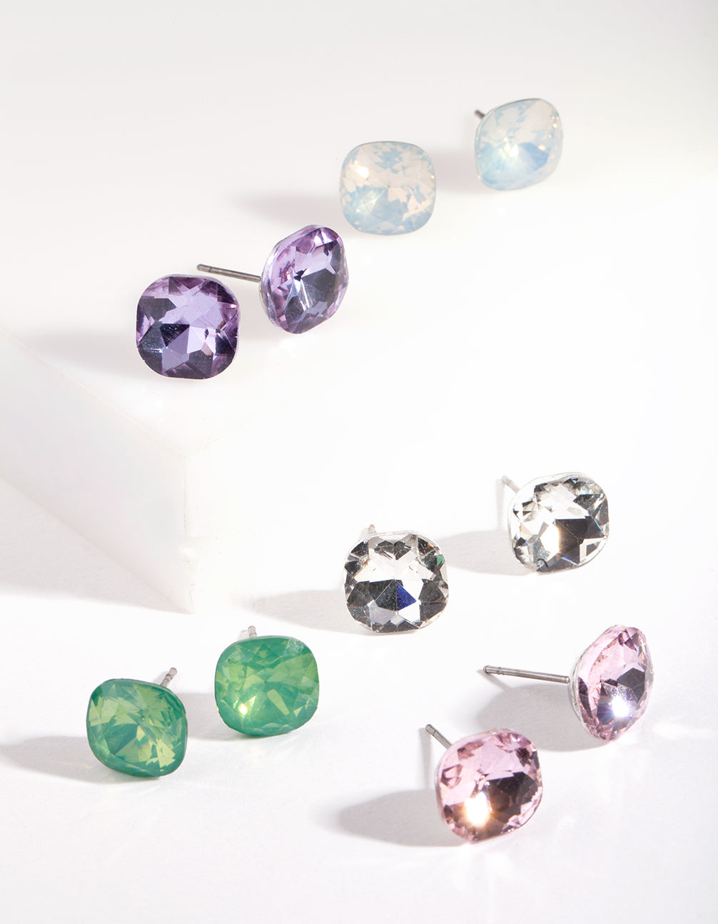 Silver Mini Square Crystal Stud Earring 5 pack