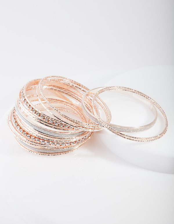 Rose Gold Diamante Glitter Bangle 20-Pack