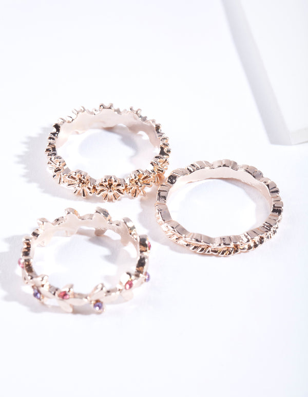 Rose Gold Botanical 3 Stack Ring Pack