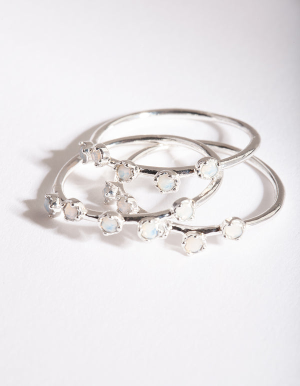 Silver Reflective Stone Ring Trio