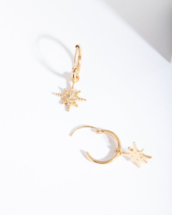 Gold Plated Sterling Silver Star Huggie Earrings