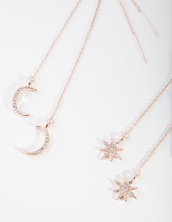 Rose Gold Stars & Moon Droop Earring Pack