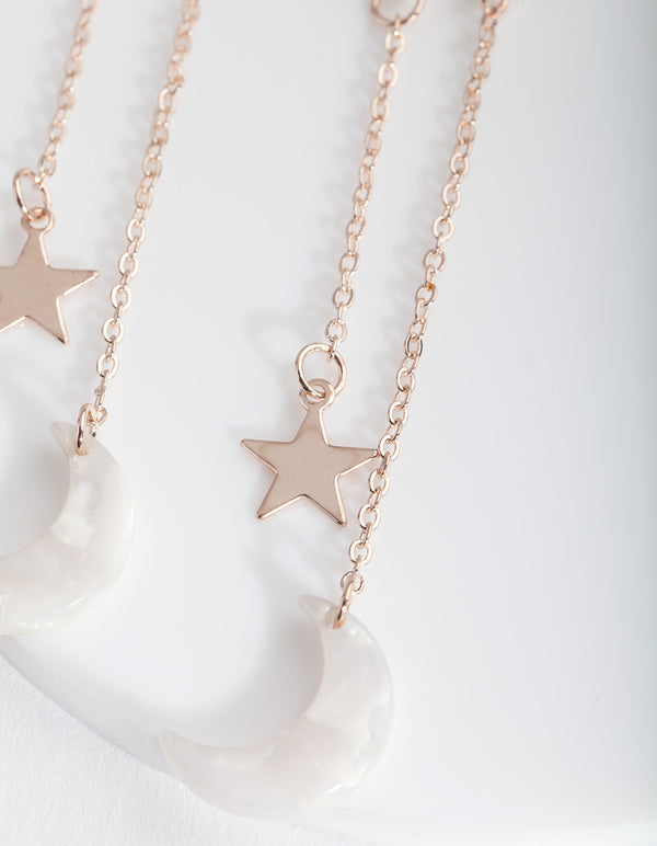 Rose Gold Star Moon Charm Earrings