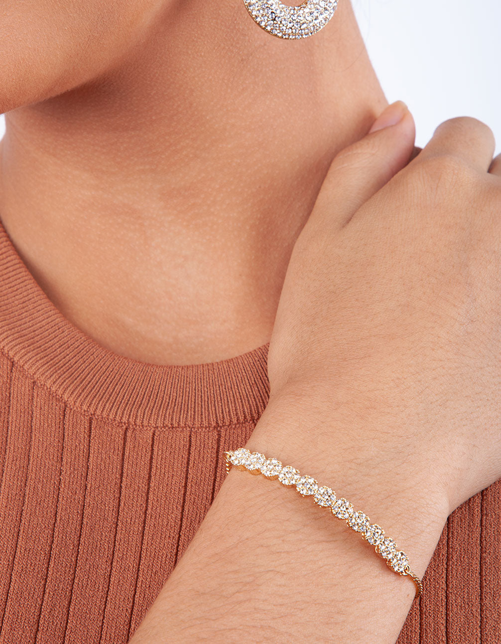 Gold Diamante Ball Toggle Row Bracelet