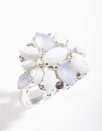 Silver White Stone Flower Ring - link has visual effect only
