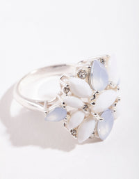 Silver White Stone Flower Ring - link has visual effect only