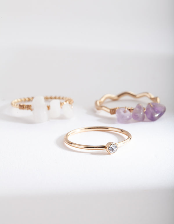 Gold Semi-Precious Thread Stone Ring