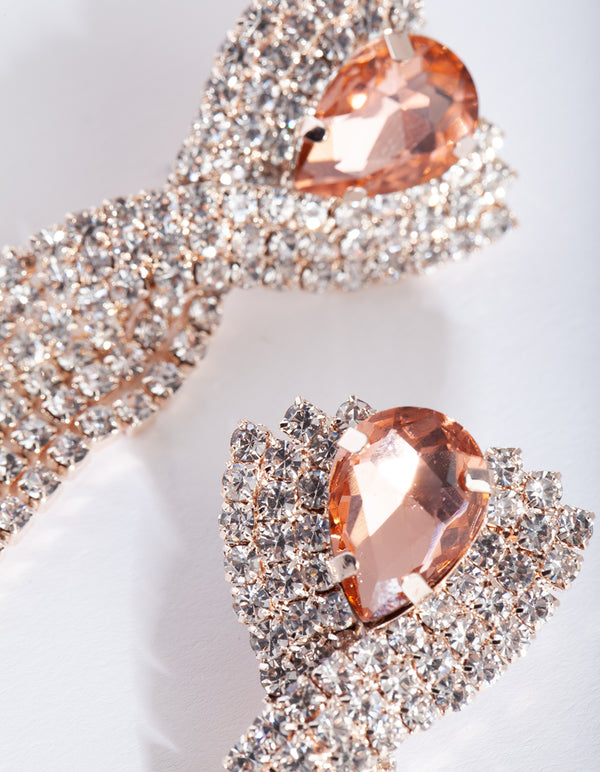 Rose Gold Pink Diamante Earrings