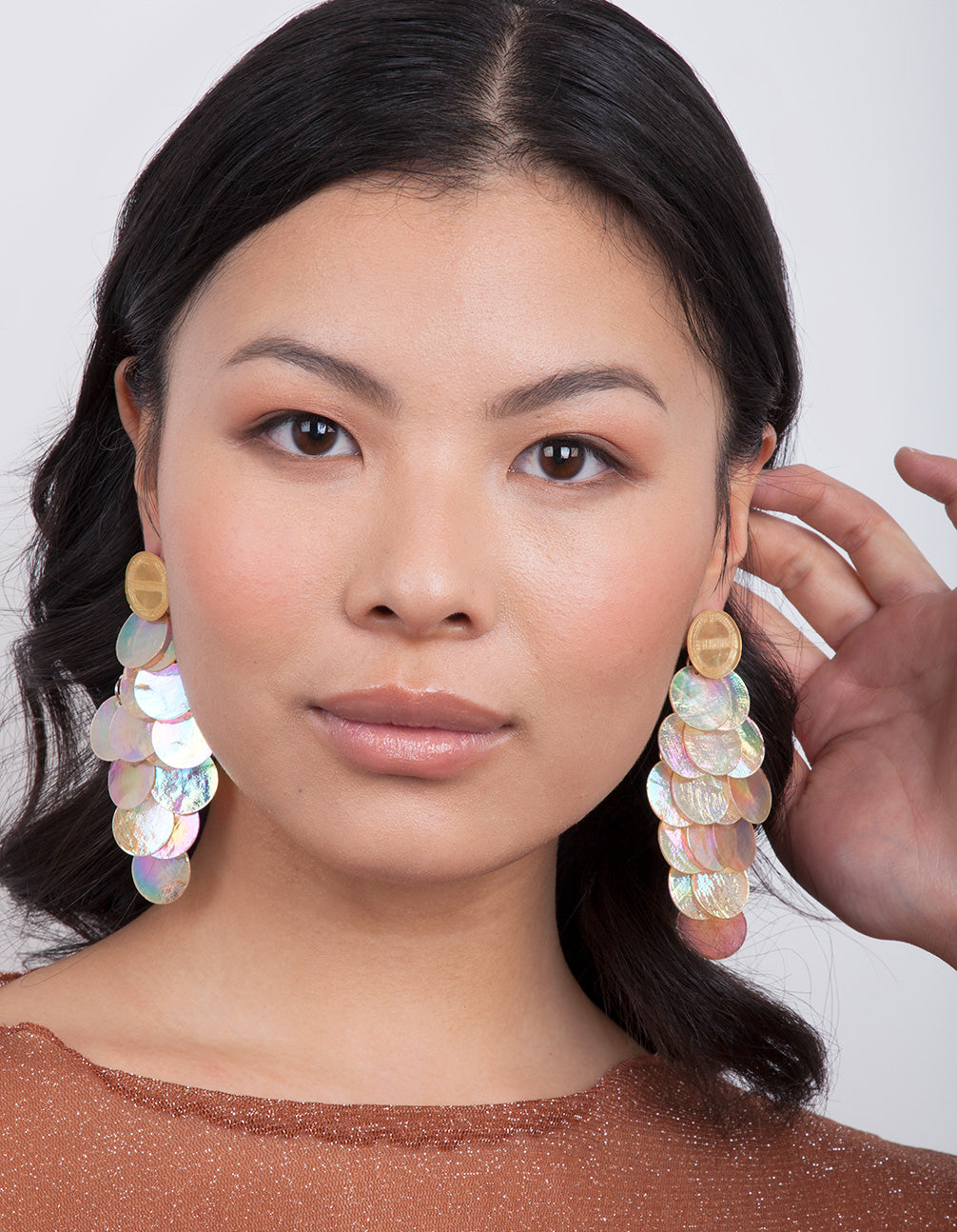 Reflective Shell Disc Earrings
