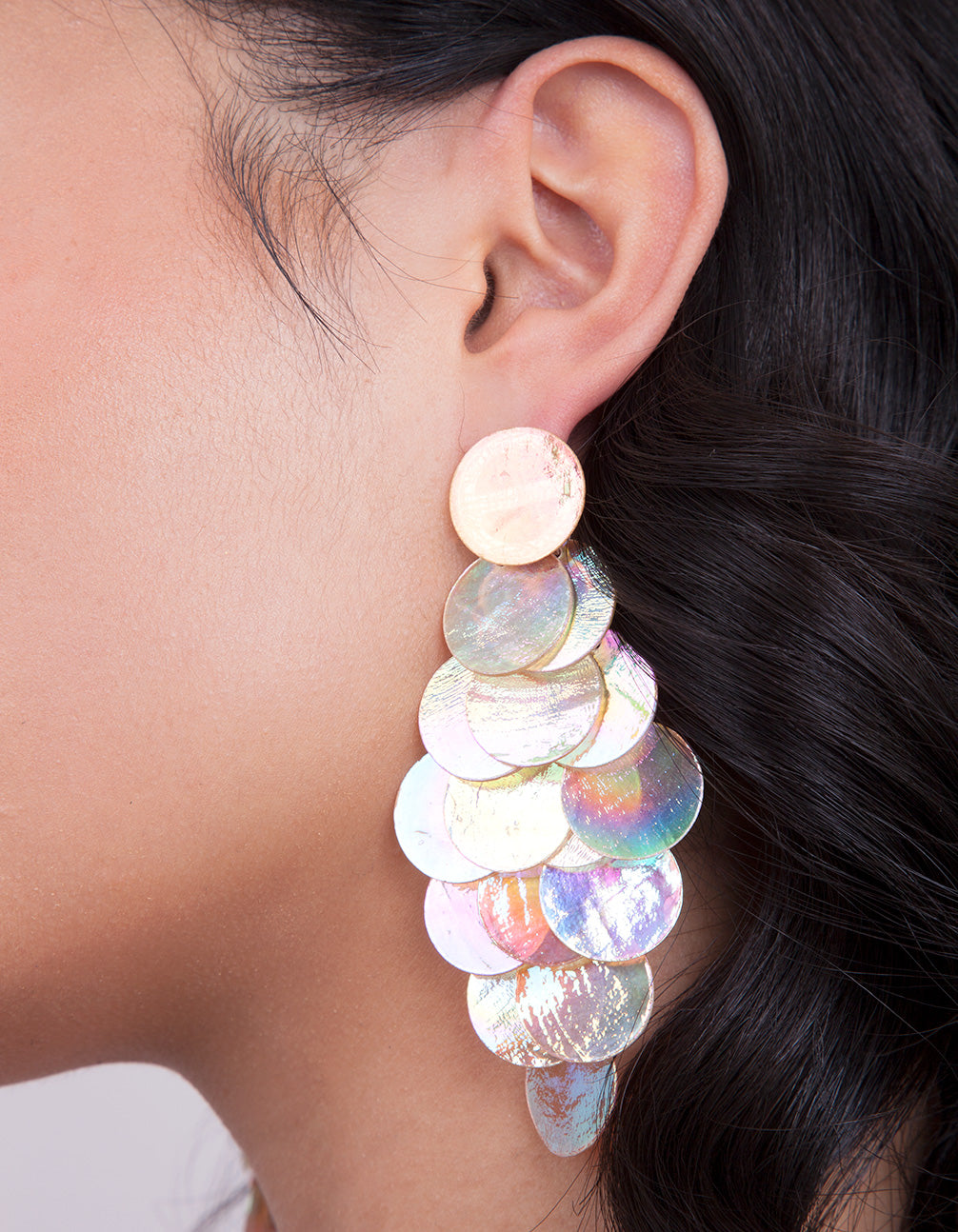 Reflective Shell Disc Earrings