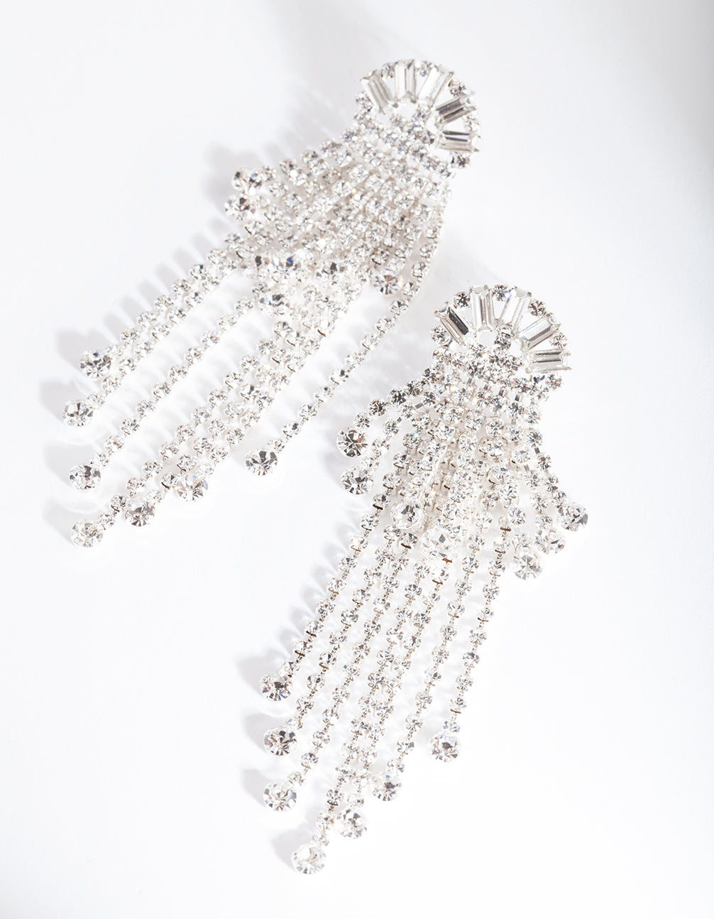 Silver Diamante Fringe Drop Earrings