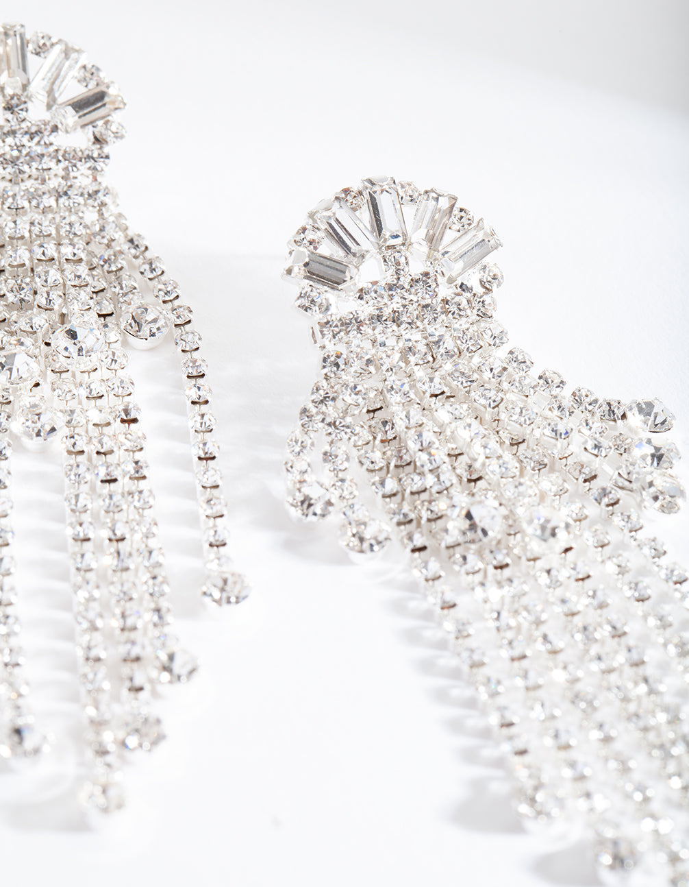 Silver Diamante Fringe Drop Earrings