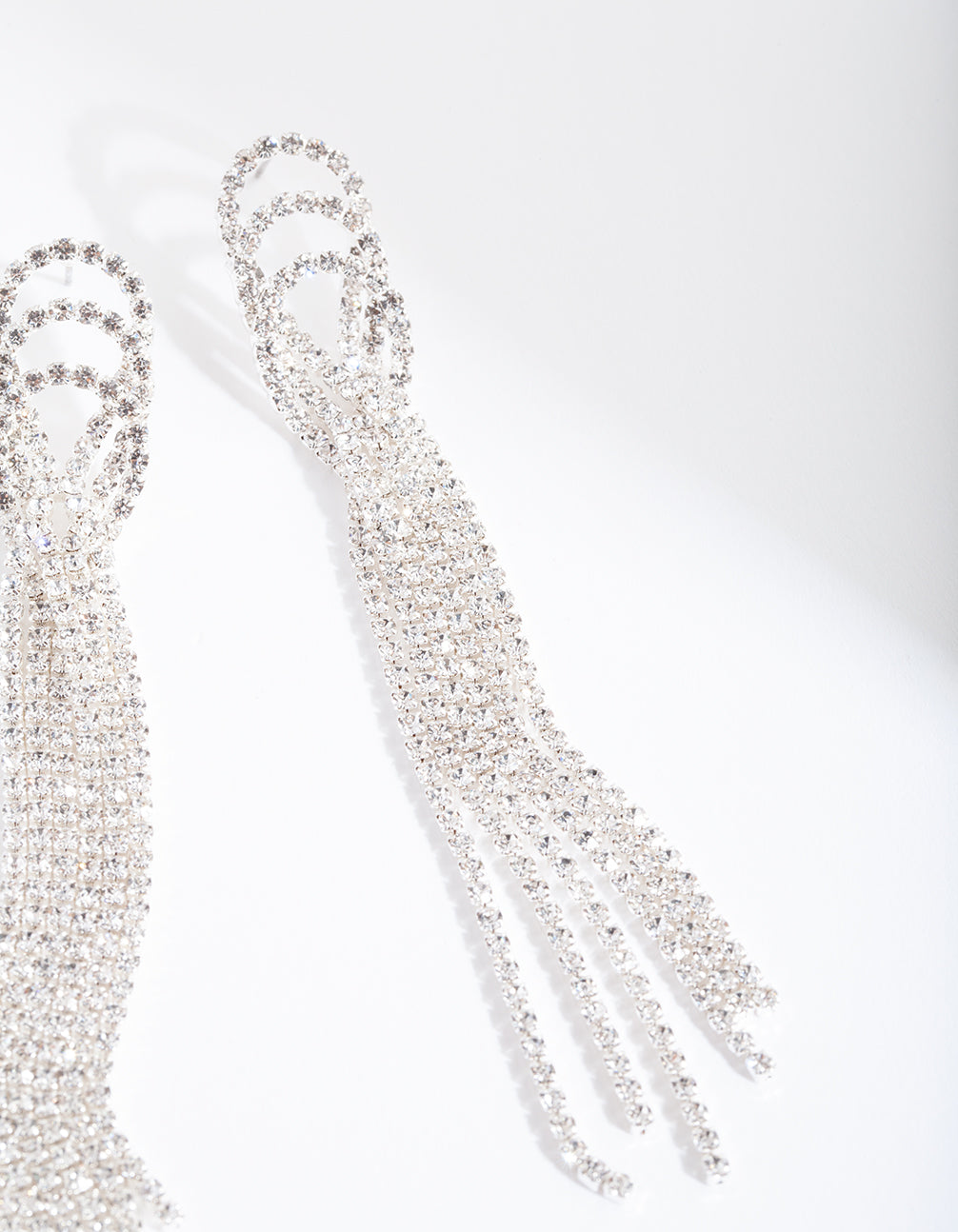 Silver Triple Loop Diamante Earrings