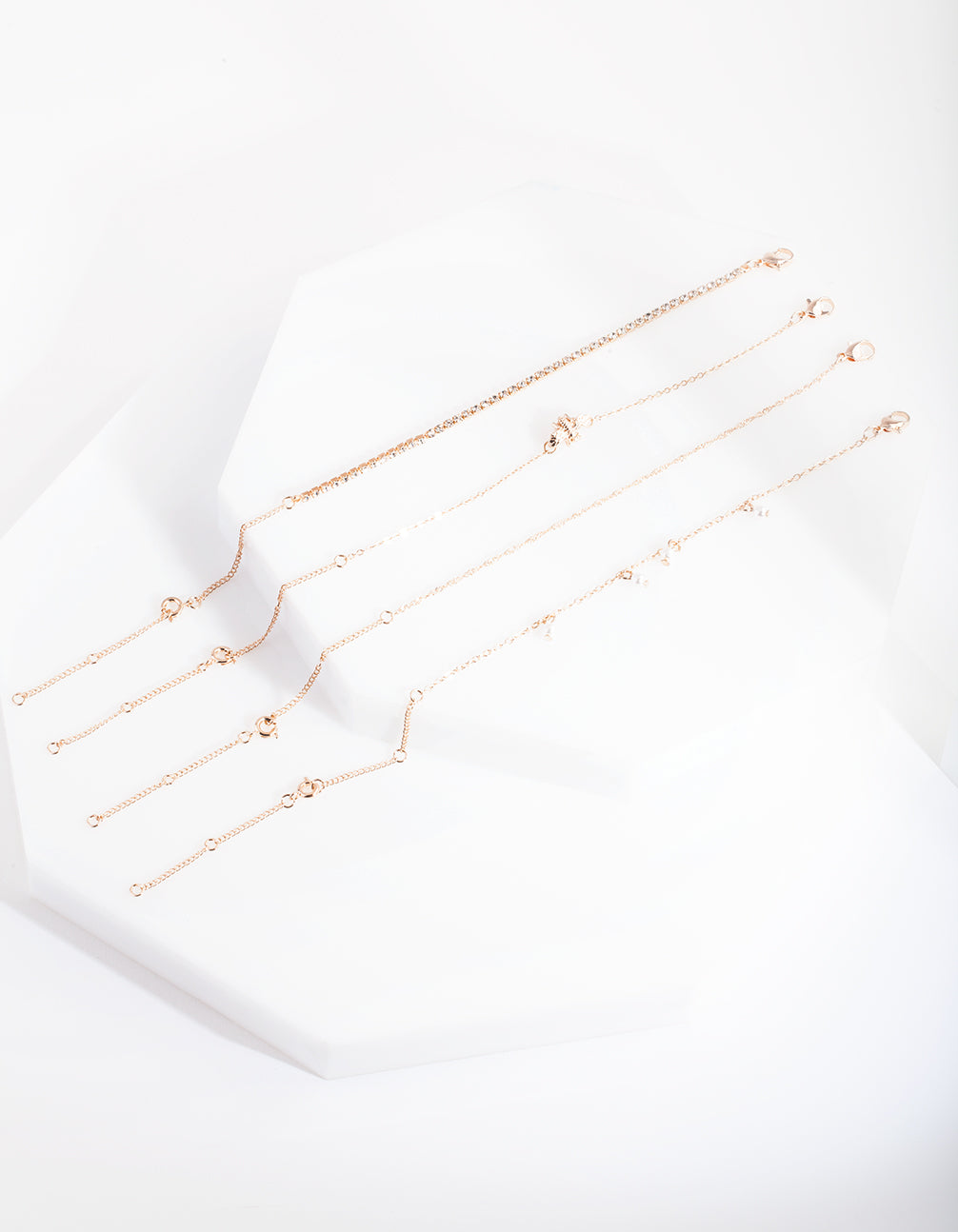 Rose Gold Diamante Bee Anklet Bracelet 4-Pack