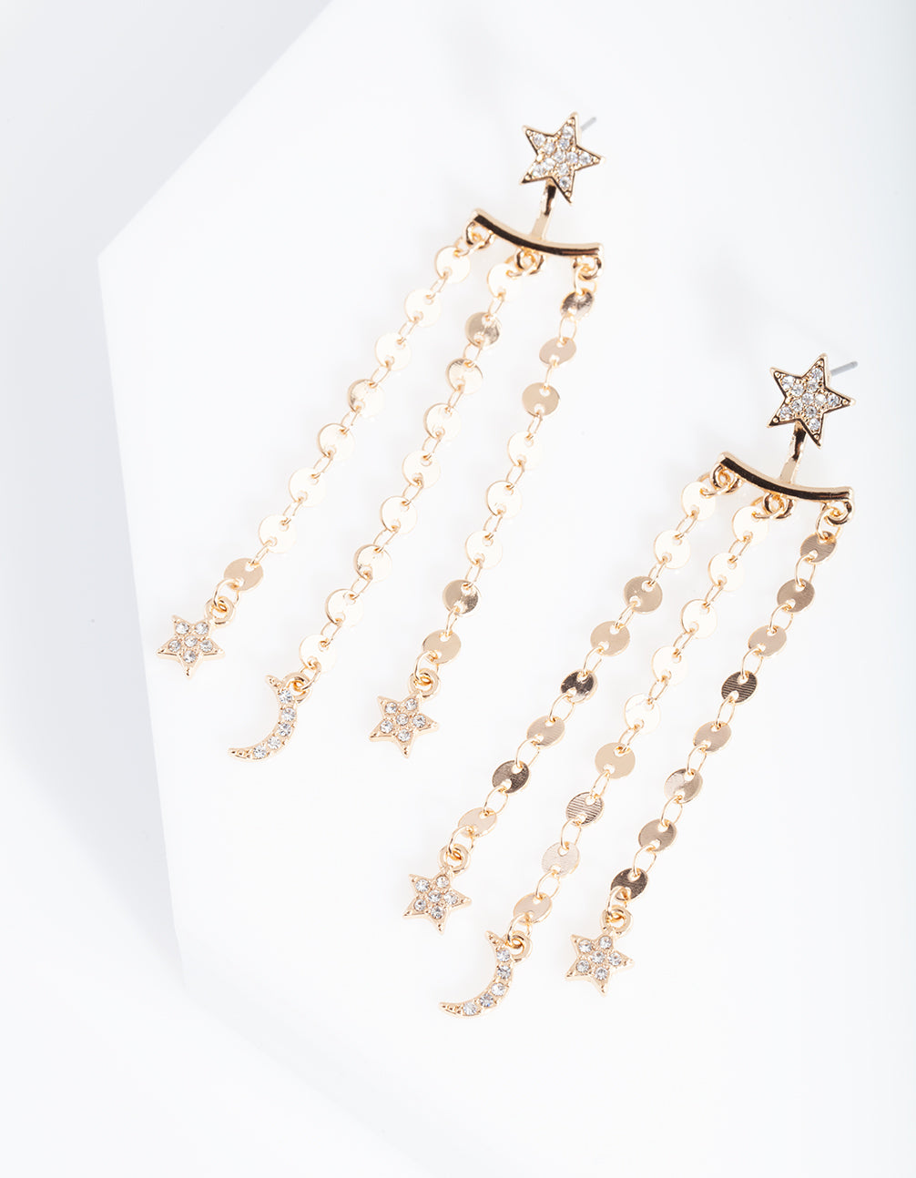 Gold Disc Star Drop Earrings