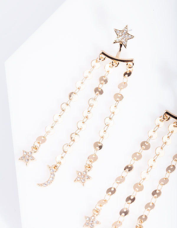 Gold Disc Star Drop Earrings